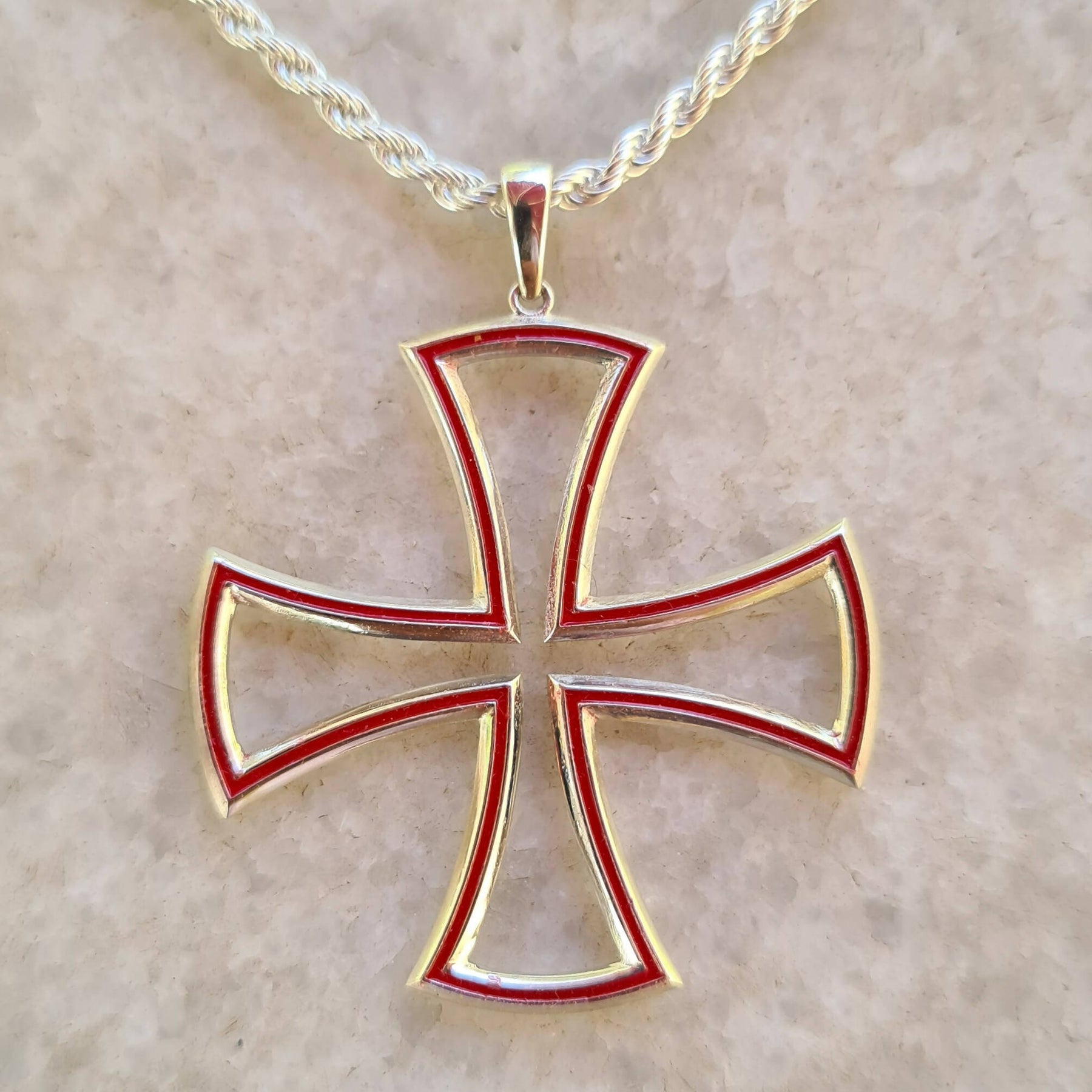 Knights Templar Commandery Necklace - 925K Silver Red Enameled - Bricks Masons