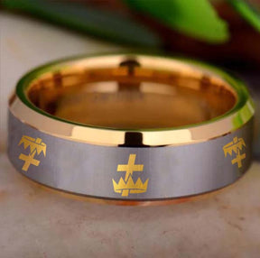 Knights Templar Commandery  Ring - Gold Beveled Tungsten - Bricks Masons