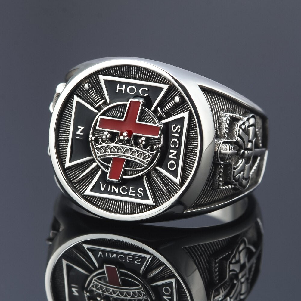 Knights Templar Commandery Ring - Medieval Cross Sterling Silver - Bricks Masons
