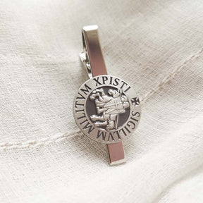 Knights Templar Tie Clip - Silver Armor Shield - Bricks Masons