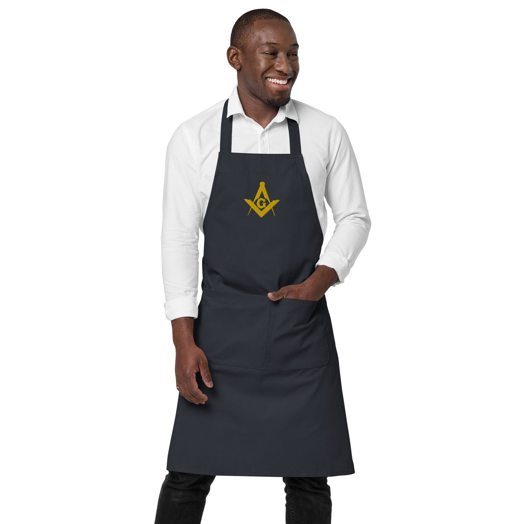 Master Mason Bllue Lodge Kitchen Apron - Square and Compass G Embroidery - Bricks Masons