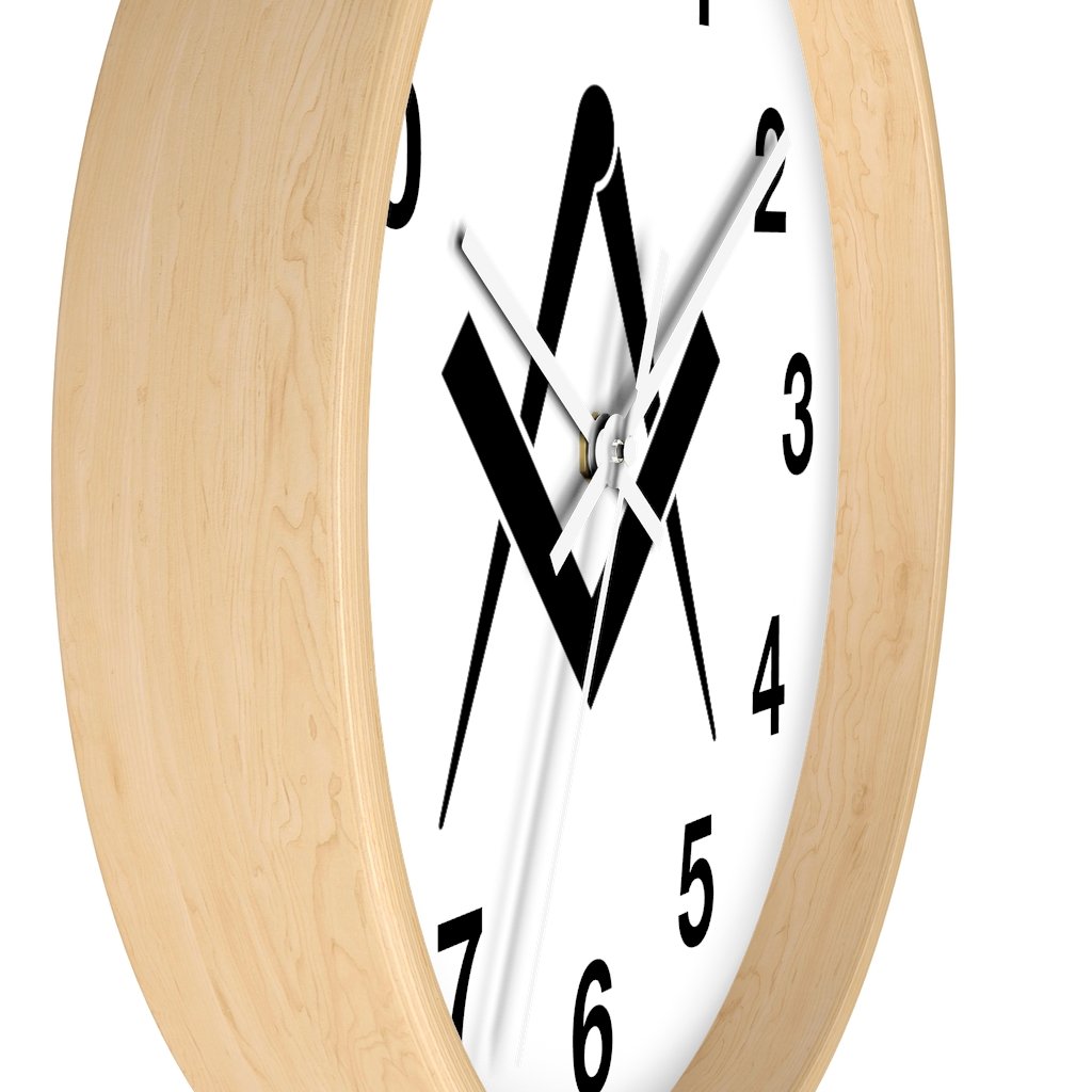 Master Mason Blue Lodge Clock - Wooden Frame Square & Compass - Bricks Masons