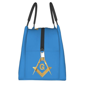 Master Mason Blue Lodge Lunch Bag - Golden Square and Compass G Thermal Insulated - Bricks Masons
