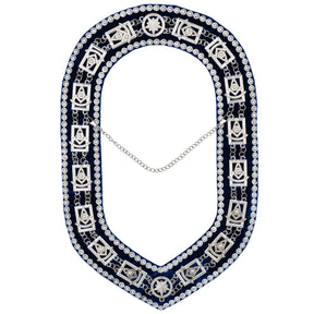 Past Master Blue Lodge Chain Collar - Blue Backing with Silver Rhinestones - Bricks Masons