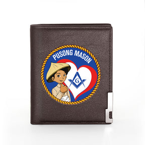 Master Mason Blue Lodge Wallet - Pusong Mason Square and Compass G and Credit Card Holder (Black & Brown) - Bricks Masons