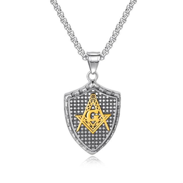 Multiple Colors Shield Masonic Pendant Necklace - Bricks Masons