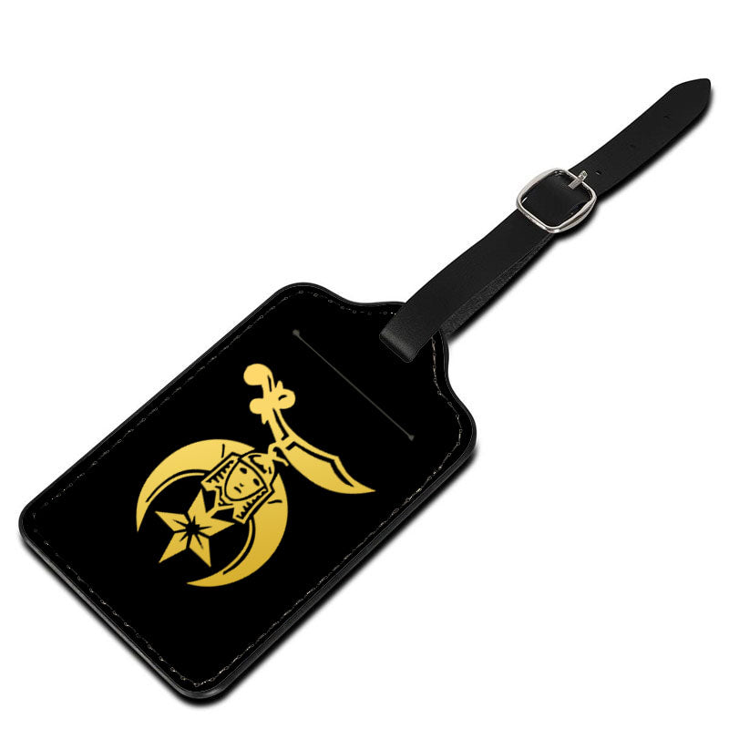 Shriners Luggage Tag - Black Leather - Bricks Masons