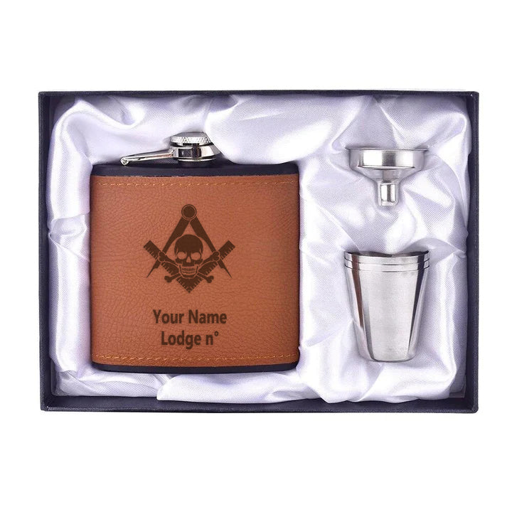 Widows Sons Flask - Leather & Stainless Steel 6oz Full Set - Bricks Masons